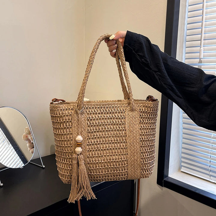 Summer Straw Bag Women Large Capacity  Shoulder Messenger Bags Handmade Woven Handbag Bohemia Vacation Rattan Beach Purse 2024