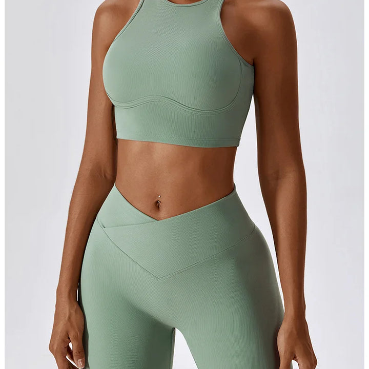 Women Seamless Rib Yoga Bra Female Fitness Crop Top Workout Gym Push Up Training Bra Athletic Back Hollow Yoga Vest Sportswear