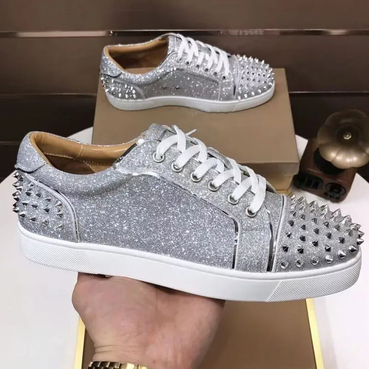 mens fashion punk hip hop dress rivets shoes natural leather studded shoe flats platform sneakers brand designer footwear mans