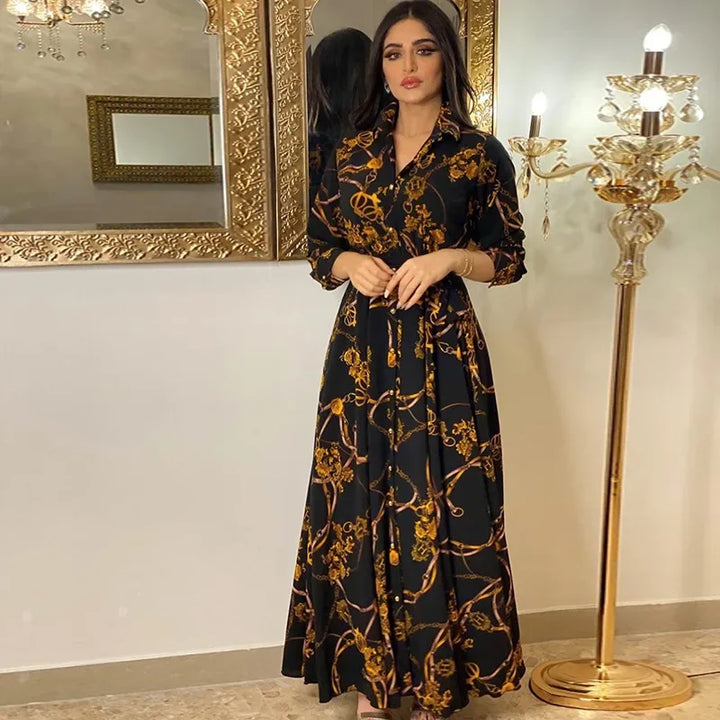 Women's Fashion  New Sexy Elegant Dress Temperament Digital Printing  Long Shirt Dress Women's Elegant Commuter Casual Dress