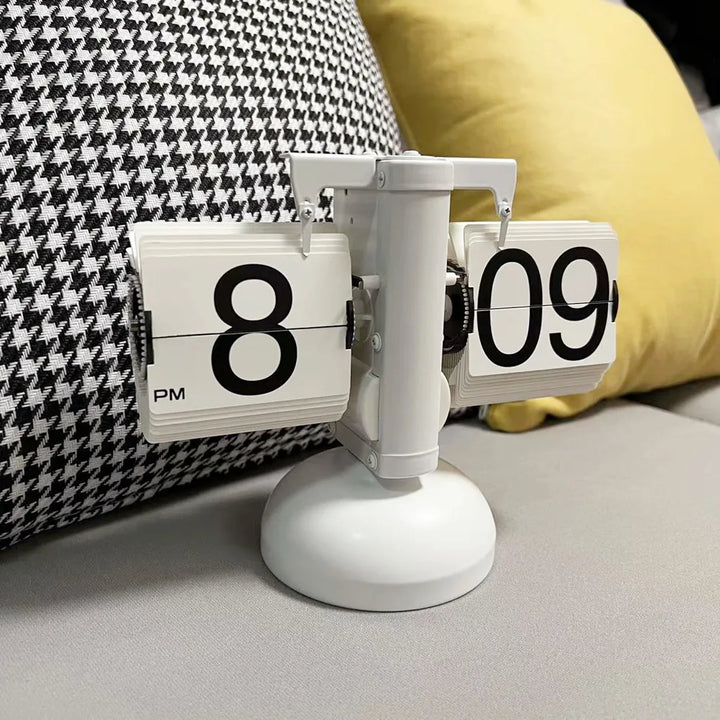 Table Clock Mechanical Automatic Page Turning Clock Retro Decoration Living Room Bedroom Office Desktop Decoration