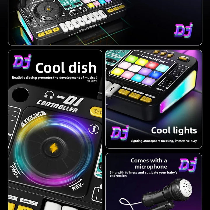 Kid Musical DJ Mixer with Microphone Electronic Keyboard Bluetooth DJ Turntable Console Junior Music Instrument Educational Toy