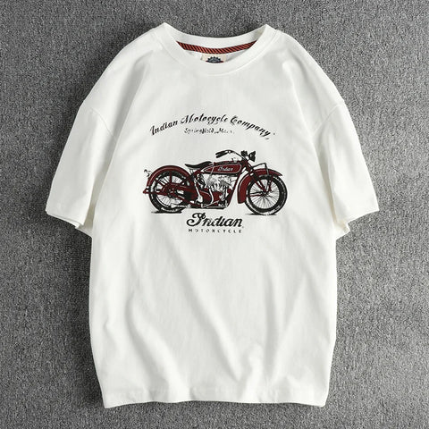 Fashionable men spring/summer new vintage printed short-sleeved T-shirt washed combed cotton fashion youth half-sleeved tee