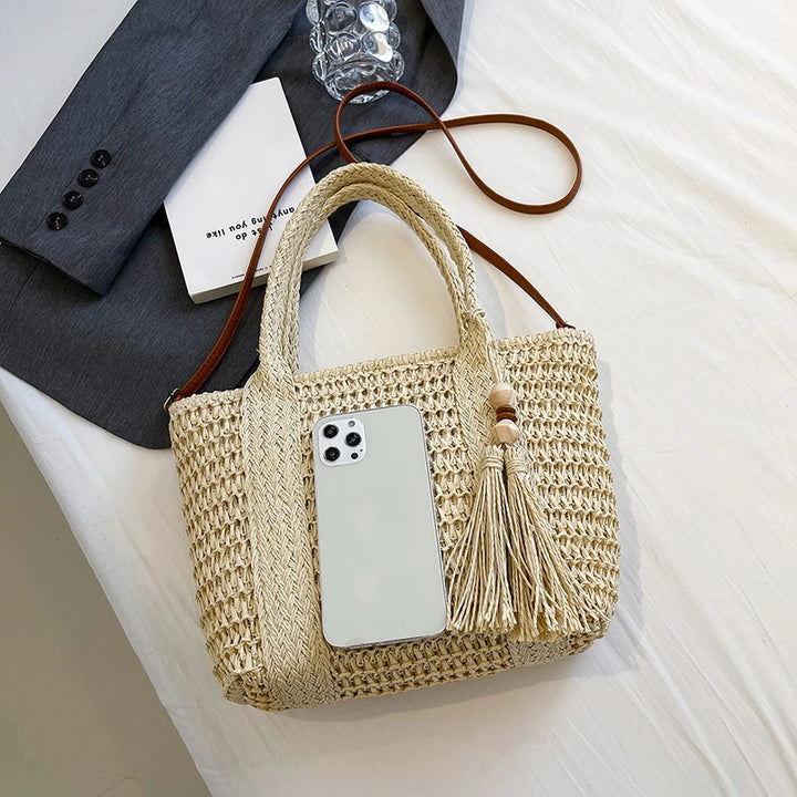 Summer Straw Bag Women Large Capacity  Shoulder Messenger Bags Handmade Woven Handbag Bohemia Vacation Rattan Beach Purse 2024