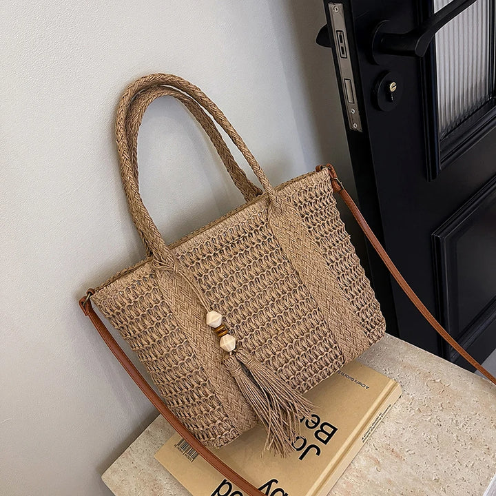 Summer Straw Bag Women Large Capacity  Shoulder Messenger Bags Handmade Woven Handbag Bohemia Vacation Rattan Beach Purse 2024