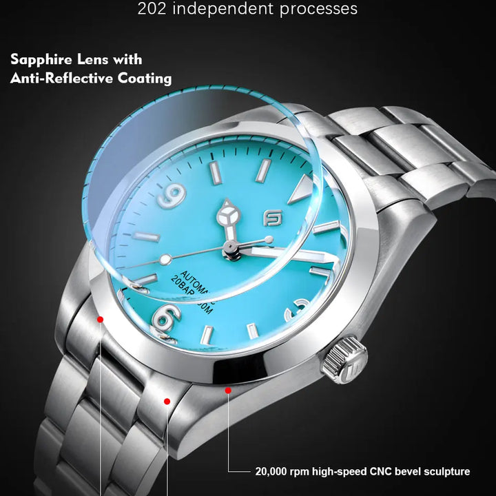 TERAMI New Mechanical Watches for Men NH35 Japan Movement Classic Sapphire Mirror 316L Stainless 200M Waterproof Automatic Clock