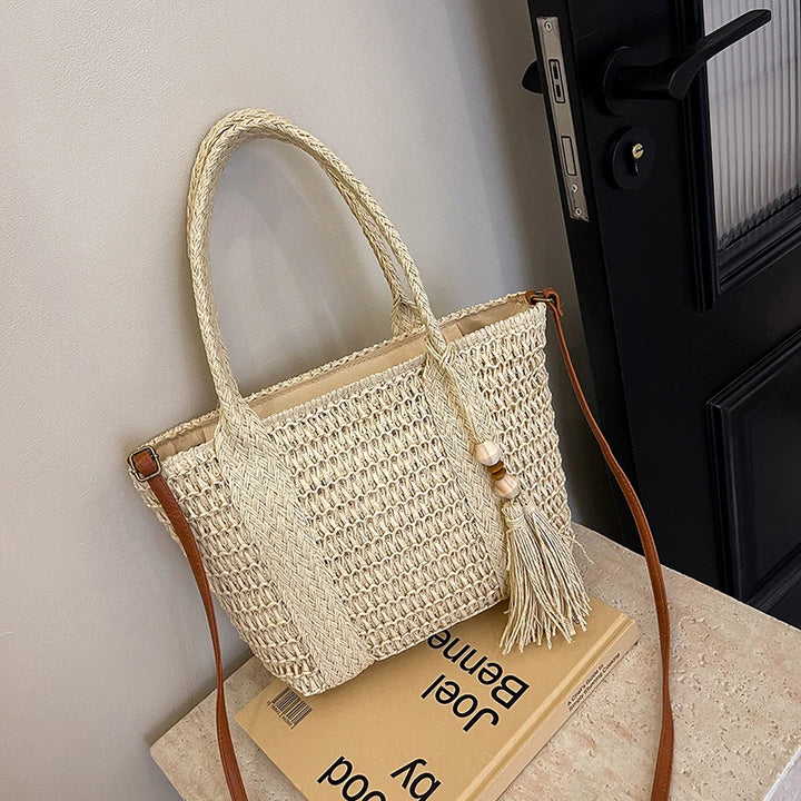 Summer Straw Bag Women Large Capacity  Shoulder Messenger Bags Handmade Woven Handbag Bohemia Vacation Rattan Beach Purse 2024