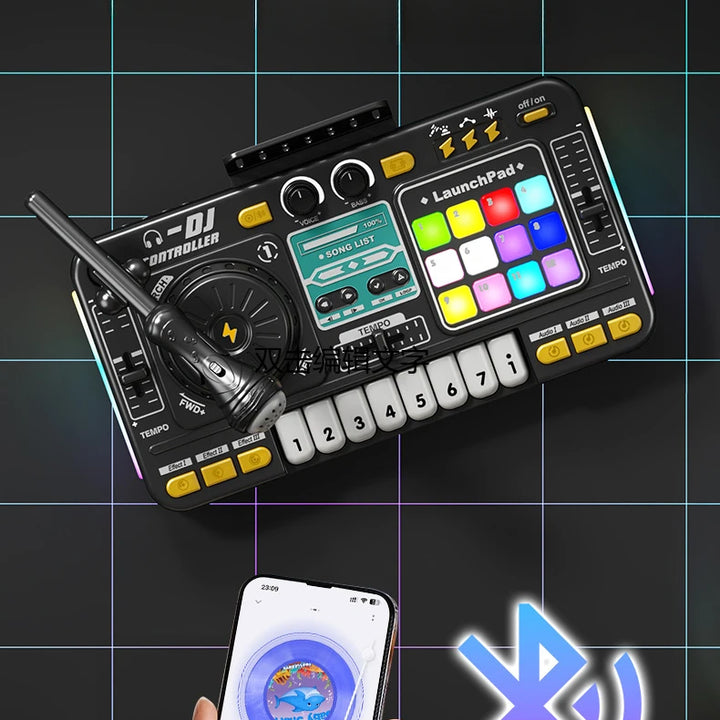 Kid Musical DJ Mixer with Microphone Electronic Keyboard Bluetooth DJ Turntable Console Junior Music Instrument Educational Toy