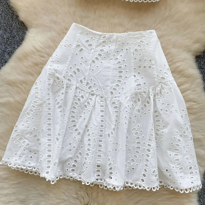 Holliday Midi Dress White Two Piece Sets Women Summer Crop Tops Short Skirts Suits Embroidery Hollow Out Beach Cotton Vestidos