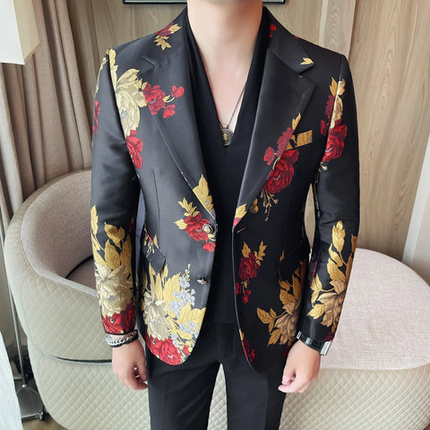 Men's suit jacket is fashionable, cool and versatile. It is a business casual and trendy embroidered suit jacket and suit jacket