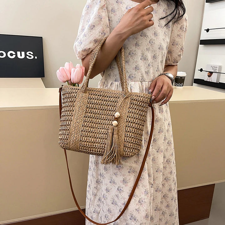 Summer Straw Bag Women Large Capacity  Shoulder Messenger Bags Handmade Woven Handbag Bohemia Vacation Rattan Beach Purse 2024