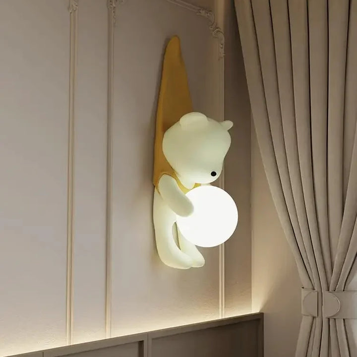 SANDYHA Nordic Resin Wall Lamp Cute Little Bear Design LED Light Children's Room Bedroom Decoration Home Study Lighting Fixtures