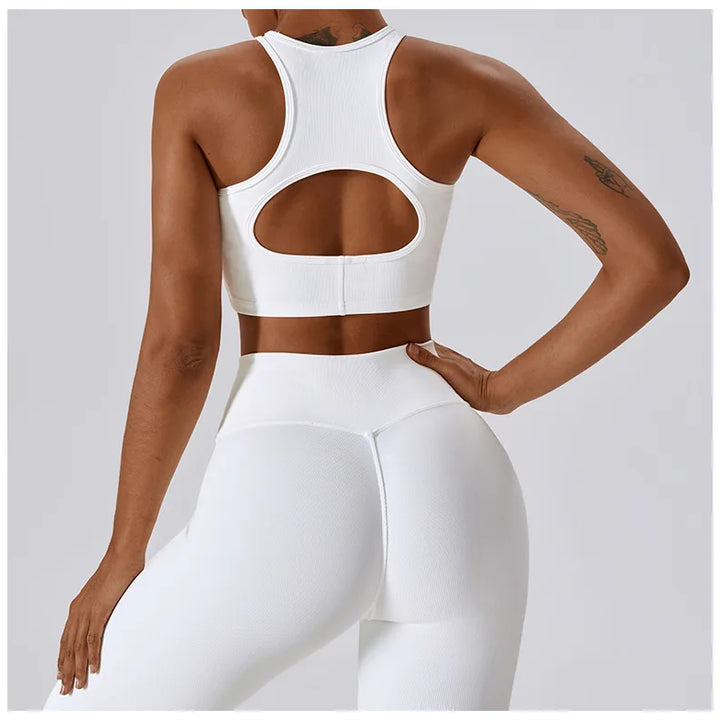 Women Seamless Rib Yoga Bra Female Fitness Crop Top Workout Gym Push Up Training Bra Athletic Back Hollow Yoga Vest Sportswear