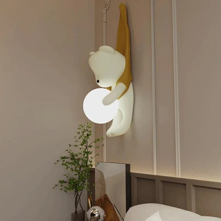 SANDYHA Nordic Resin Wall Lamp Cute Little Bear Design LED Light Children's Room Bedroom Decoration Home Study Lighting Fixtures