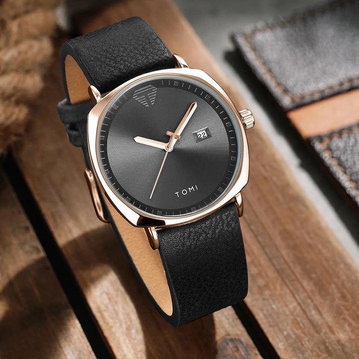 TOMI Men's Watch Minimalist Fashion Sports Watch Calendar Leather Casual Quartz Watch
