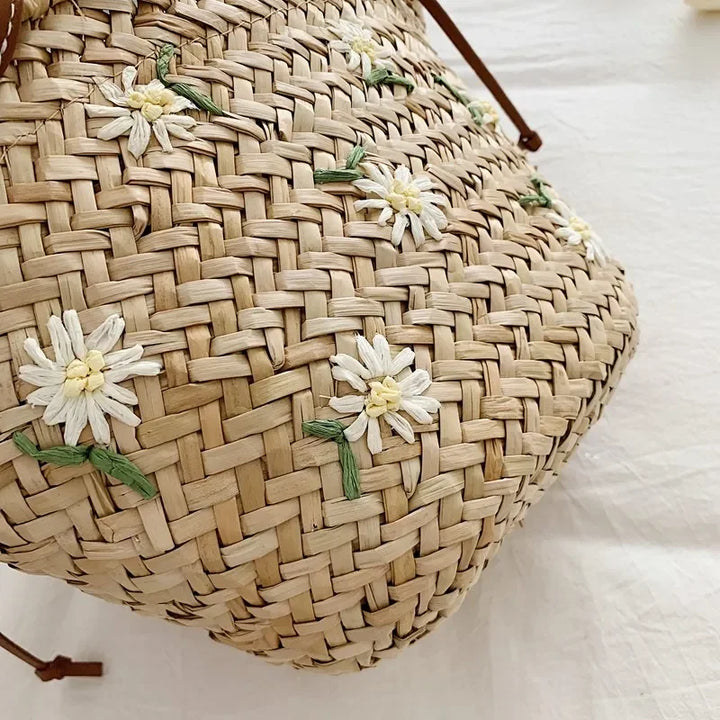Summer Straw Handbag Boho Beach Shoulder Bag Woven Bucket Shopping Bag Handmade Rattan Bag Lady Top Handle Tote 2 set Handbag