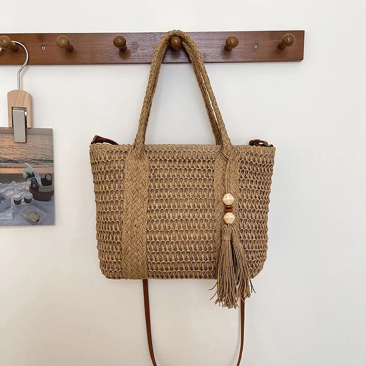 Summer Straw Bag Women Large Capacity  Shoulder Messenger Bags Handmade Woven Handbag Bohemia Vacation Rattan Beach Purse 2024