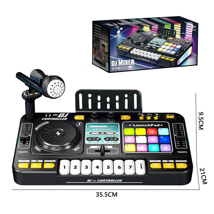 Kid Musical DJ Mixer with Microphone Electronic Keyboard Bluetooth DJ Turntable Console Junior Music Instrument Educational Toy