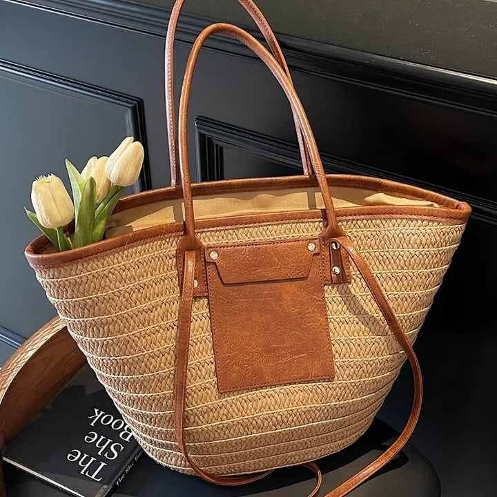 Summer Straw Shoulder Bag Women Hanabags Fashion Woven Crossbody Bags Large Capacity Totes 4 Shoulder Strap Travel Beach Bags
