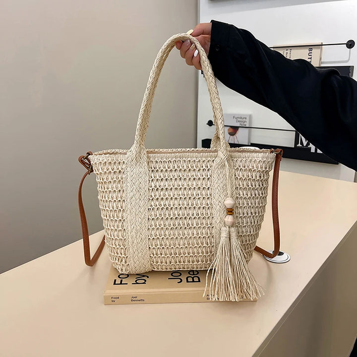 Summer Straw Bag Women Large Capacity  Shoulder Messenger Bags Handmade Woven Handbag Bohemia Vacation Rattan Beach Purse 2024