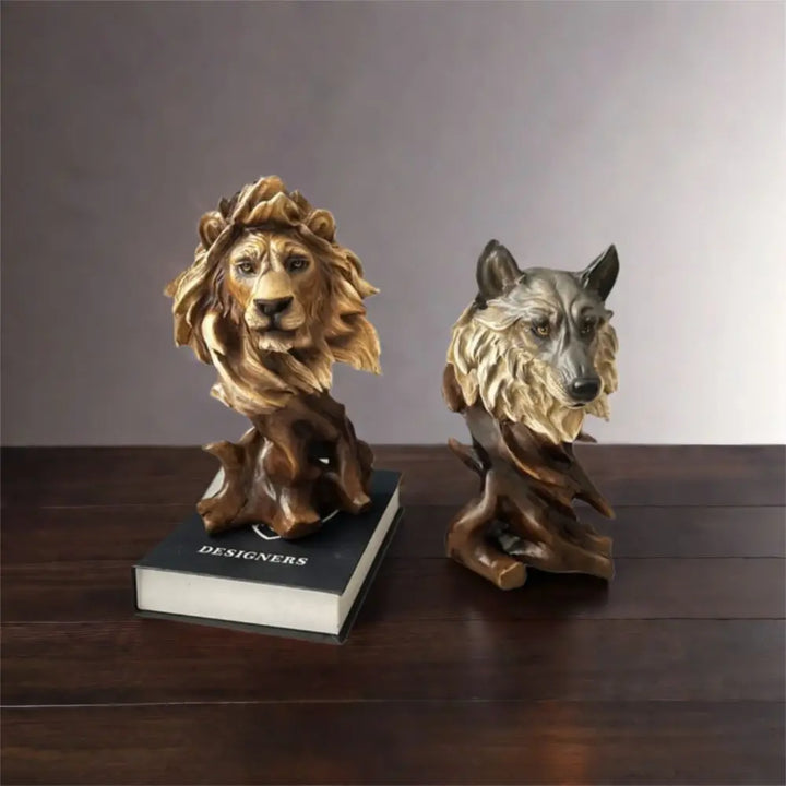 Resin Simulation Animal Statue Luxury Vivid Tiger Lion Head Ornament Retro Miniatures Figurine Sculpture Office