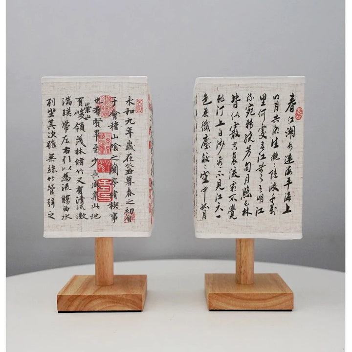 LED Square Decoration Table Lamps Simple Chinese Style Dimmable USB Plug Night Light Fabric Lampshade Bedroom Bedside Lights