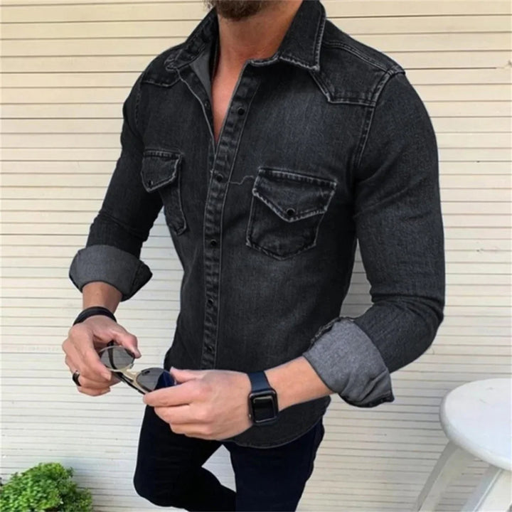 Fashion Men Denim Shirt Casual Slim Fit Button Shirts With Pocket Men Camisa Long Sleeve Turn Down Collar Tops camisa masculina