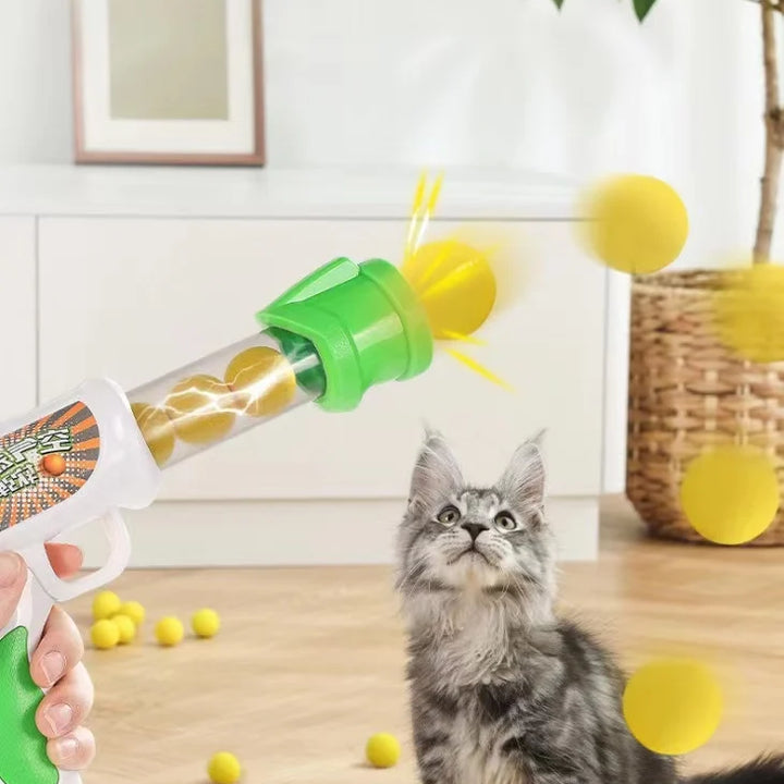 Launch Training Cat Toys Interactive Shooter Gun Teaser Plush Ball Pet Creative Games Stretch Mini Pompoms Kittens Supplies Gato