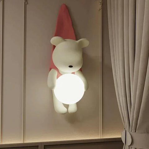 SANDYHA Nordic Resin Wall Lamp Cute Little Bear Design LED Light Children's Room Bedroom Decoration Home Study Lighting Fixtures