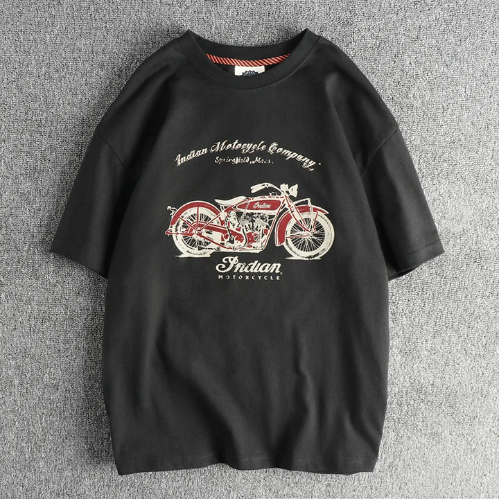 Fashionable men spring/summer new vintage printed short-sleeved T-shirt washed combed cotton fashion youth half-sleeved tee