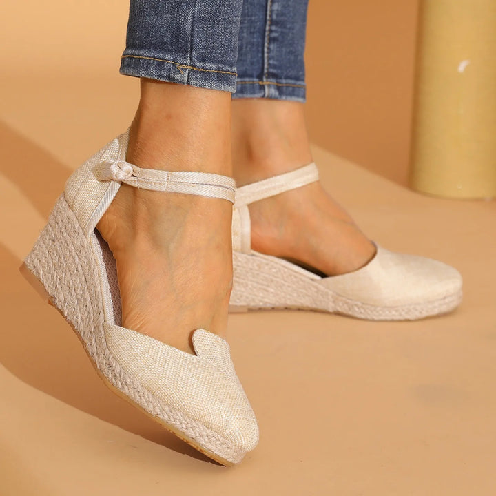 Women Platform Wedge Linen Sandals Fast Shipping Versatile Braided Buckle Breathable Wedge Sandals High-Heeled Shoes SandáLias