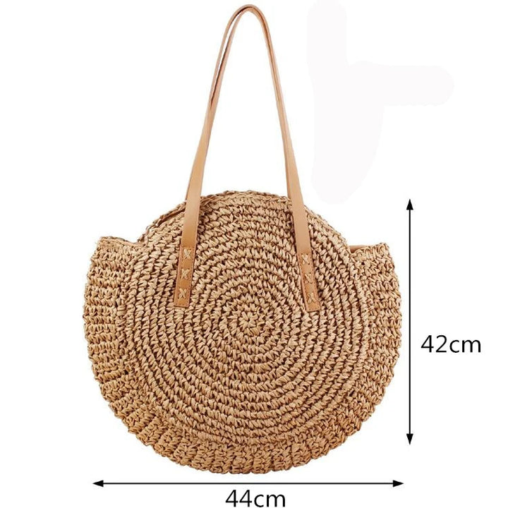 Summer Round Straw Bags for Women Rattan Shoulder Bag Travel Handmade Woven Beach Handbags Female Large Capacity Totes Bag