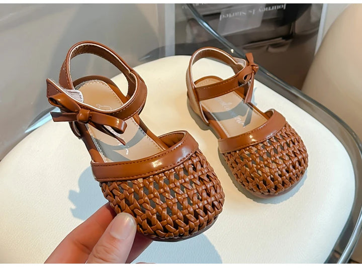 Sandálias Sandals for Girls Sweet Bowtie Baby Shoes Hollow Out Non-slip Sandals for Toddlers Children Soft Sole Kids Shoesصنادل