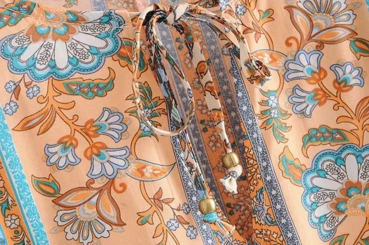 Boho Ethnic long sleeve midi dresses for women Robe vintage floral printed cotton rayon dress Autumn tunic casual Loose vestidos