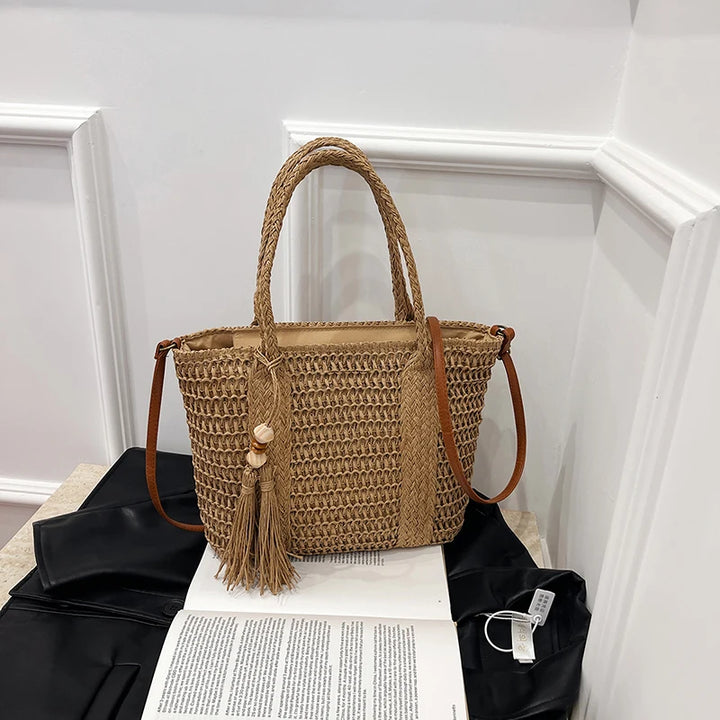 Summer Straw Bag Women Large Capacity  Shoulder Messenger Bags Handmade Woven Handbag Bohemia Vacation Rattan Beach Purse 2024