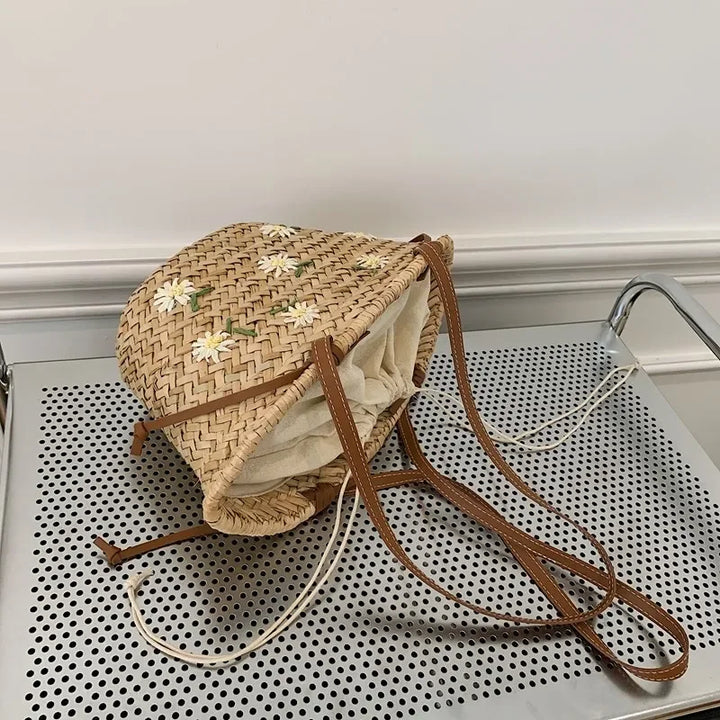 Summer Straw Handbag Boho Beach Shoulder Bag Woven Bucket Shopping Bag Handmade Rattan Bag Lady Top Handle Tote 2 set Handbag