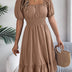 Women's MIidi Dresses 2025 Summer Casual Square Neck Short Sleeved Waist Ruffle Edge Dress Dress Women Elegant Платья Женские