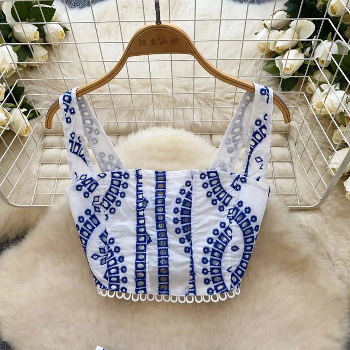 Holliday Midi Dress White Two Piece Sets Women Summer Crop Tops Short Skirts Suits Embroidery Hollow Out Beach Cotton Vestidos