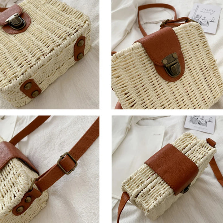 Summer Rattan Straw Bag For Women Woven Handmade Shoulder Bag Small Round Bag Vacation Seasid Beach Bag Shopping Purse bolsa