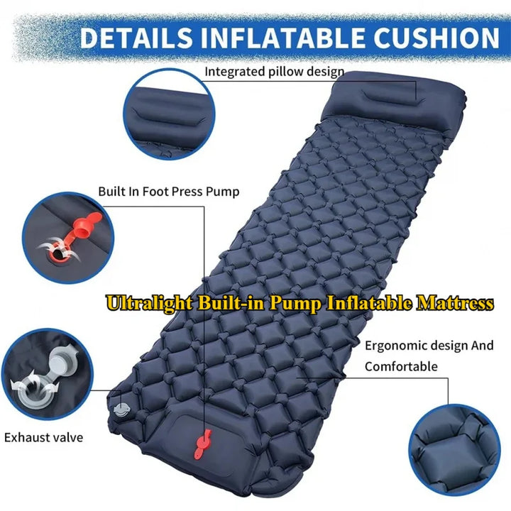 TPU Inflatable Camping Mat With Pillow Cushion, Outdoor Travel Sleeping Mat, Hiking And Mountaineering Self Inflating Mattress