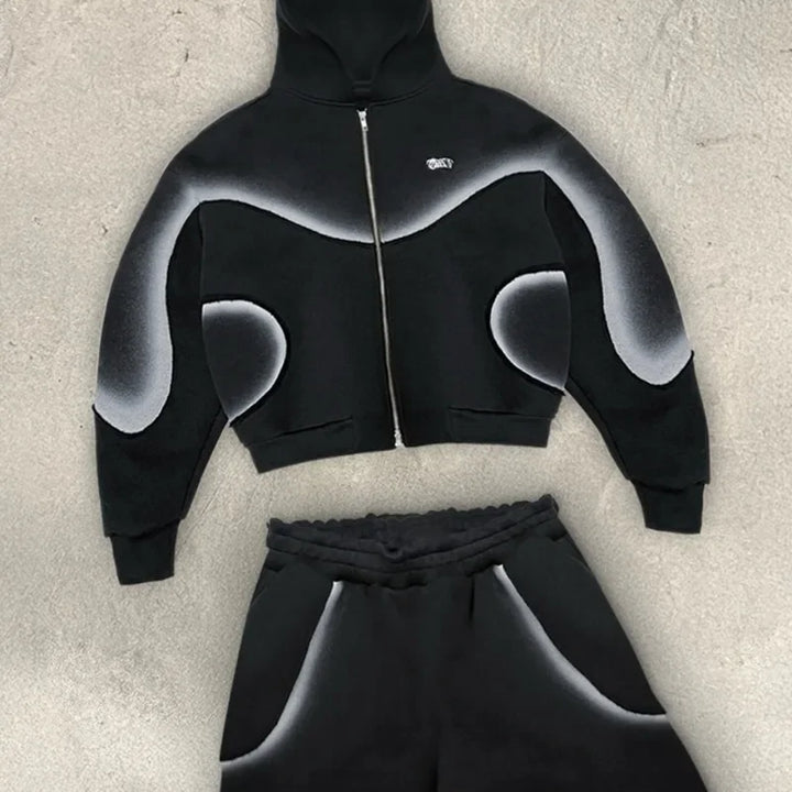 European and American Street Fashion Clothing Dark Fashion Striped Print Oversized Sweatshirt Men Y2k Gothic Punk Zipper Hoodie