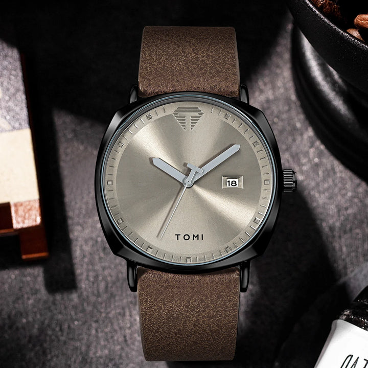 TOMI Men's Watch Minimalist Fashion Sports Watch Calendar Leather Casual Quartz Watch