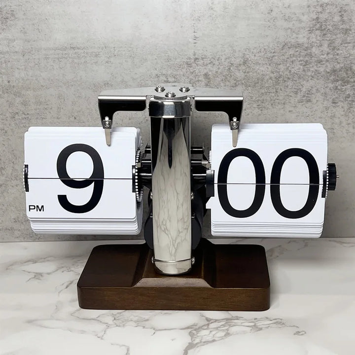 Table Clock Mechanical Automatic Page Turning Clock Retro Decoration Living Room Bedroom Office Desktop Decoration