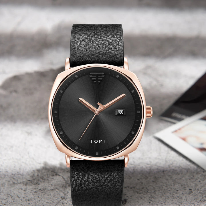 TOMI Men's Watch Minimalist Fashion Sports Watch Calendar Leather Casual Quartz Watch