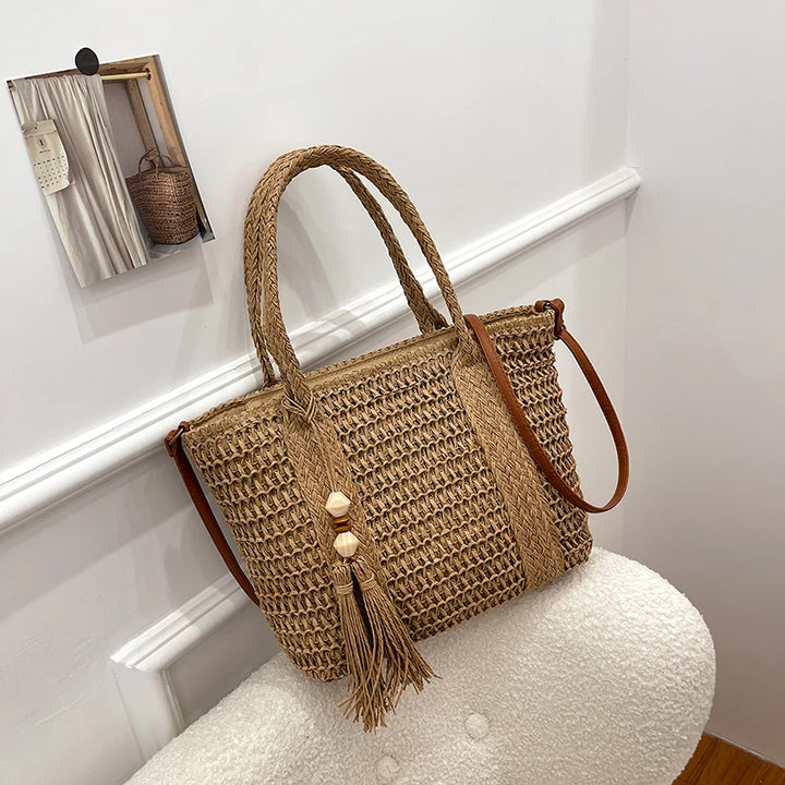 Summer Straw Bag Women Large Capacity  Shoulder Messenger Bags Handmade Woven Handbag Bohemia Vacation Rattan Beach Purse 2024