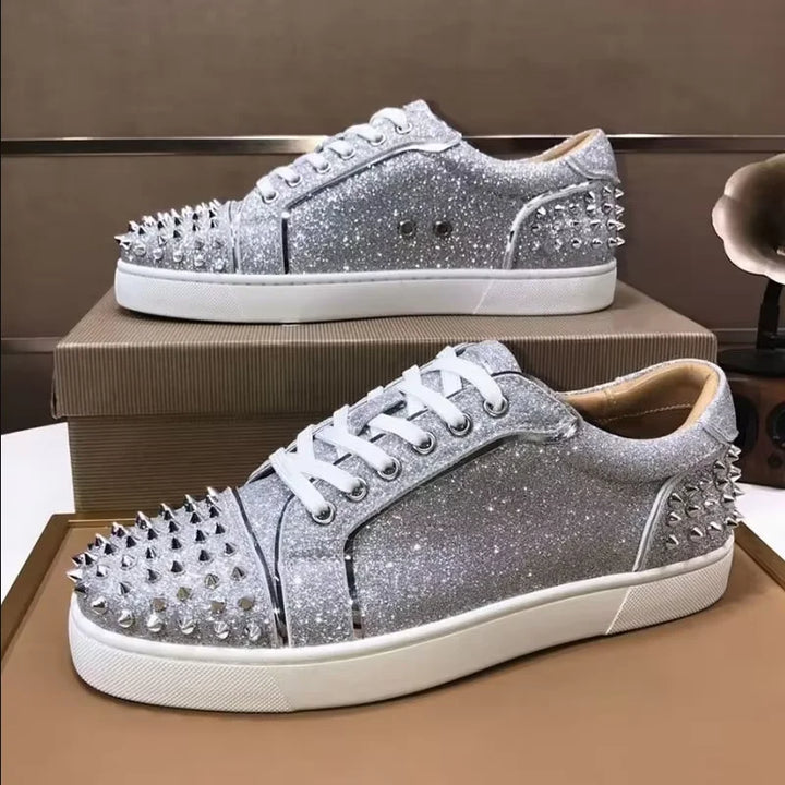 mens fashion punk hip hop dress rivets shoes natural leather studded shoe flats platform sneakers brand designer footwear mans
