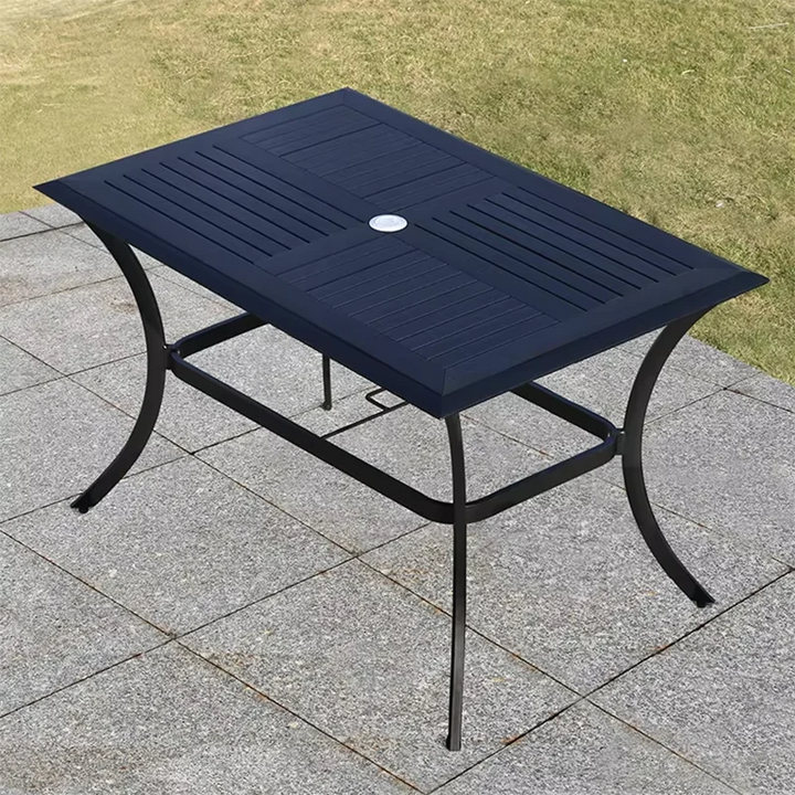 New Square Backyard Table 120cm Outdoor Table Rectangular Wood-plastic Patio Dining Table Metal Iron Modern Furniture