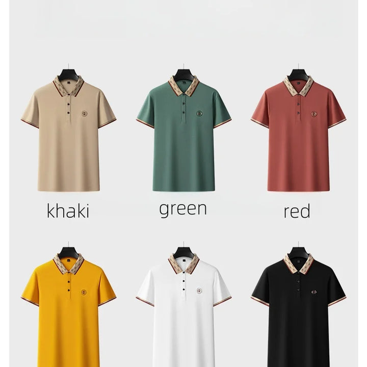 Men's Fashion 2025 Short sleeved Summer Polo Shirt High end Design Exquisite Ice Silk Embroidered Breathable T-shirt