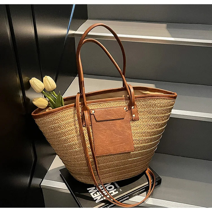 Summer Straw Shoulder Bag Women Hanabags Fashion Woven Crossbody Bags Large Capacity Totes 4 Shoulder Strap Travel Beach Bags