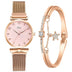 2PCS Set Women's Watch Set Trendy Pink Design Mesh Belt Alloy Wristwatch Fashionable Timepiece Quartz Watch Lady